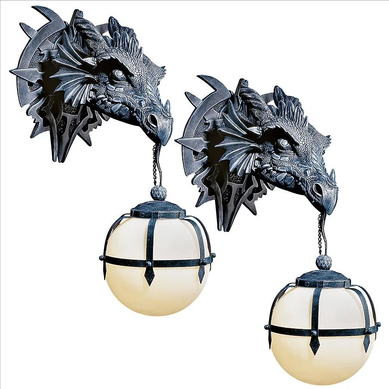 Design Toscano 17" Marshgate Castle Dragon Electric Wall Sconces, 2ct.