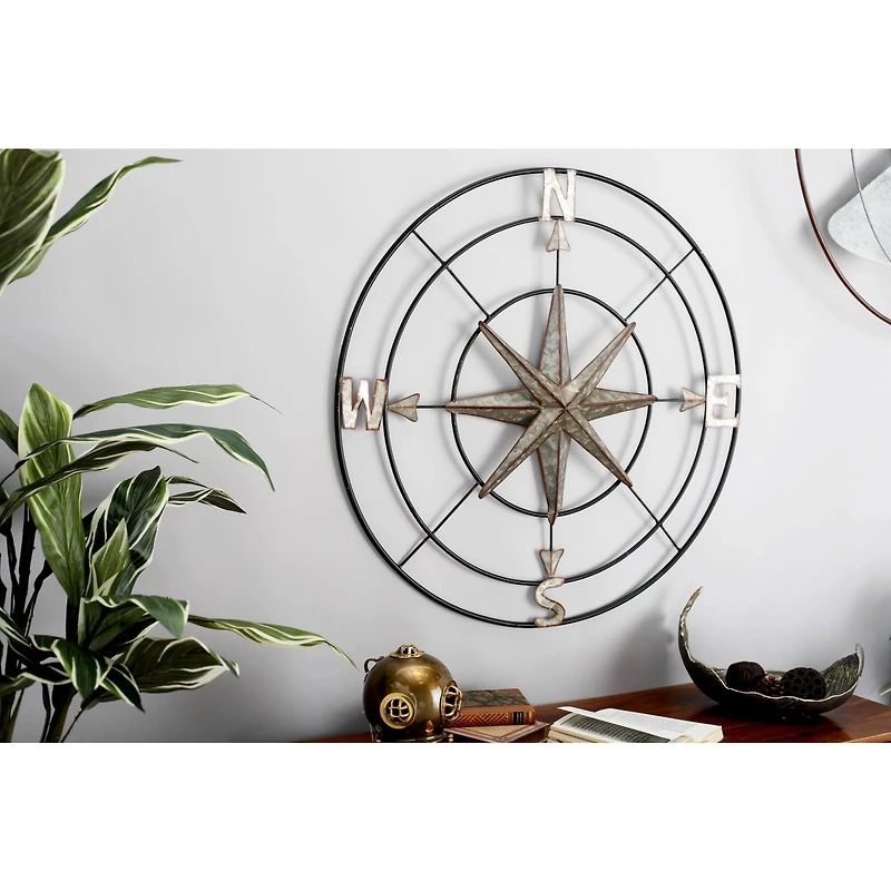 Gray Compass Metal Farmhouse Wall Decor