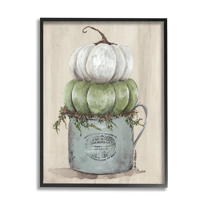 Stupell Industries Green White Harvest Pumpkins Country Jar Planter Framed Giclee Art