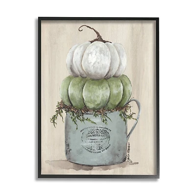Stupell Industries Green White Harvest Pumpkins Country Jar Planter Framed Giclee Art