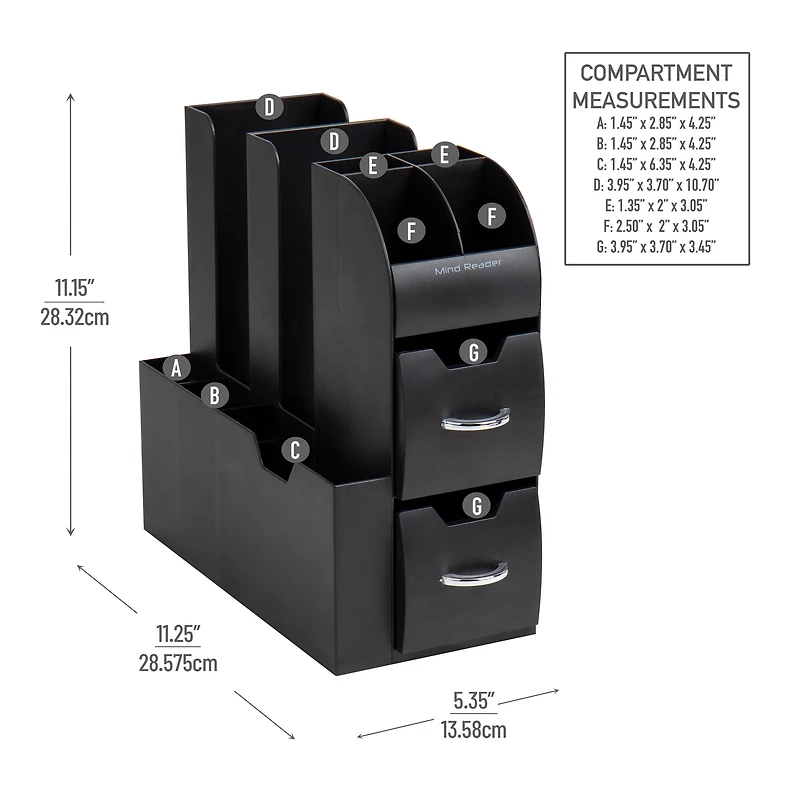 Mind Reader Anchor Collection 11-Compartment Black Coffee Cup and Condiment Dispenser, 2ct.