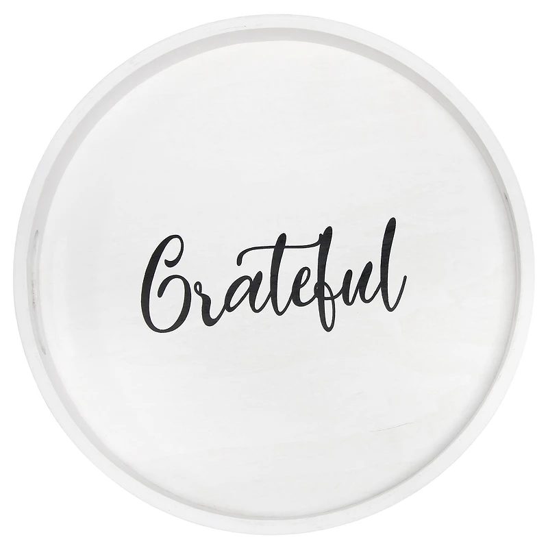 Elegant Designs™ 13.8" Round White Wash Grateful Serving Tray with Handles