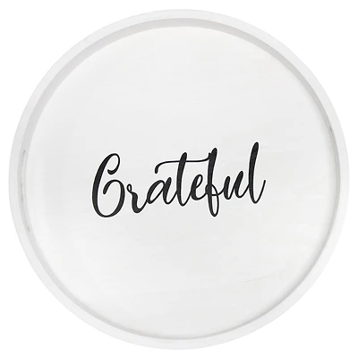 Elegant Designs™ 13.8" Round White Wash Grateful Serving Tray with Handles