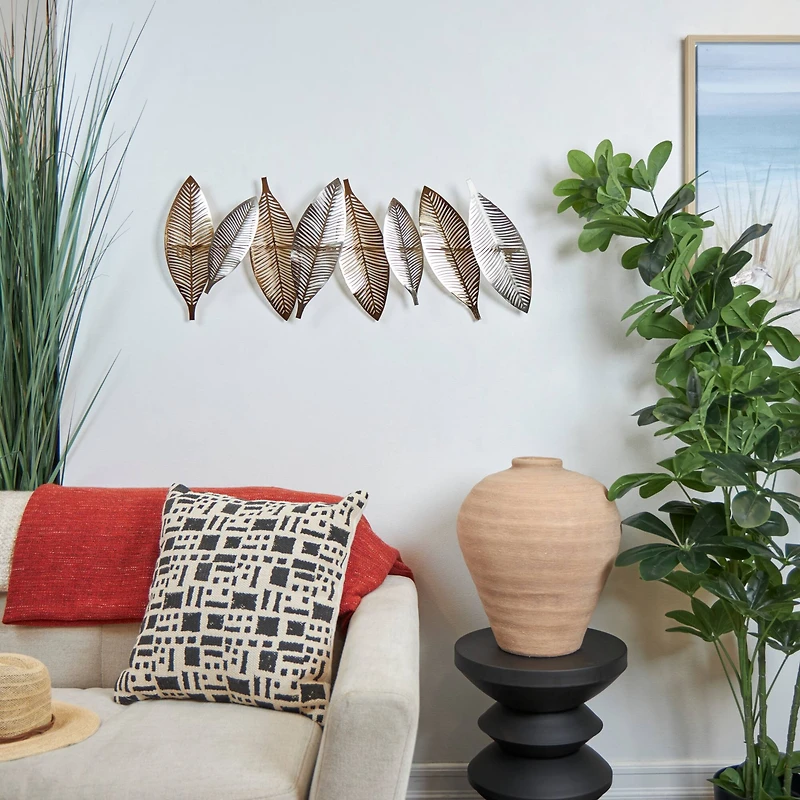 Gold Metal Leaf Wall Décor with Silver Accents