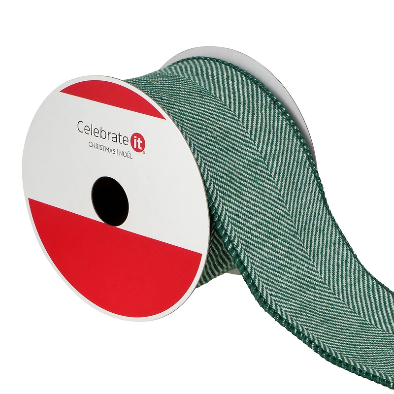 2.5" x 15ft. Green & White Herringbone Wired Ribbon by Celebrate It®