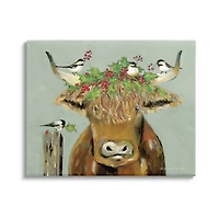 Stupell Industries Cattle & Birds Holiday Holly Canvas Wall Art