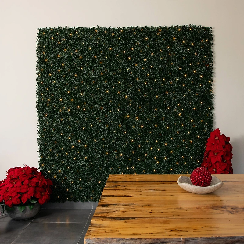 40" Pre-Lit Warm White LED Boxwood Artificial Living Wall Panel