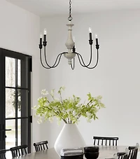 Hello Honey® Robert Stevenson Lighting Magnolia 25" Matte Black 5-Light White Washed Wood and Metal Chandelier