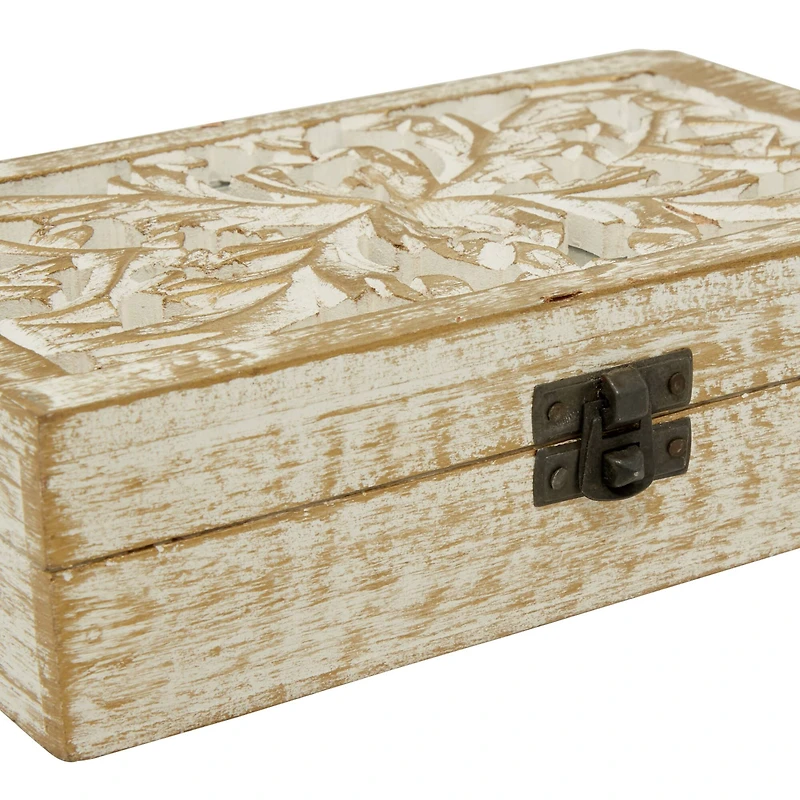 Distressed White Wooden Filigree Decorative Box Set