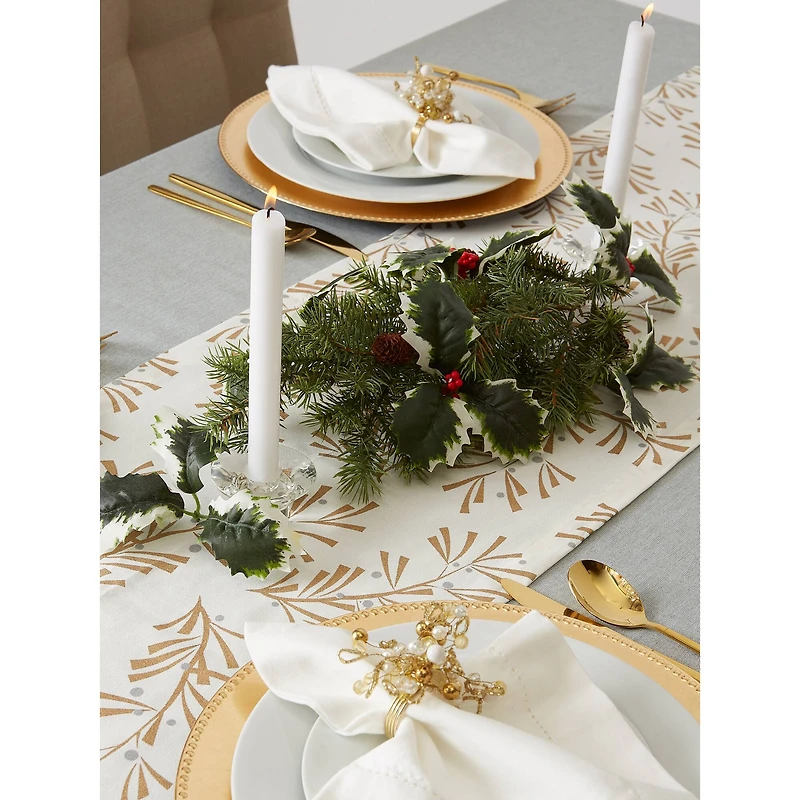 DII® 72" Metallic Holly Leaves Table Runner