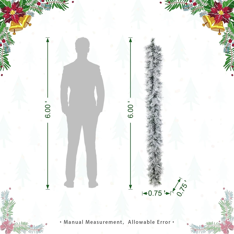 Glitzhome® 6ft Pre-Lit Snow Flocked Greenery Pine Christmas Garland with Timer, 2ct.