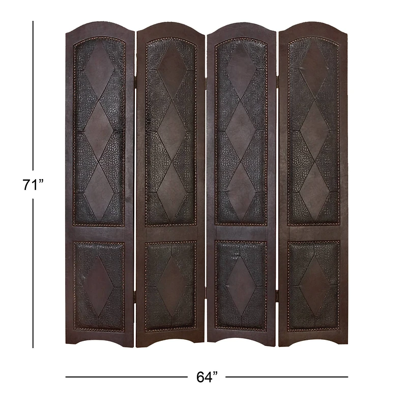 Dark Brown Wood Traditional Room Divider Screen, 71" x 64" x 1"