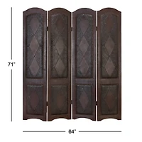 Dark Brown Wood Traditional Room Divider Screen, 71" x 64" x 1"