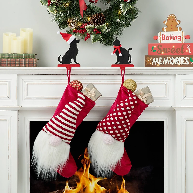 Glitzhome® Cat & Dog Metal Christmas Stocking Holder Set