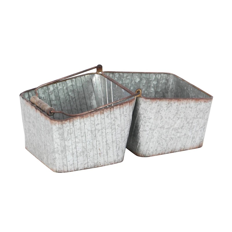 16" Silver Metal Farmhouse 2-Pot Planter
