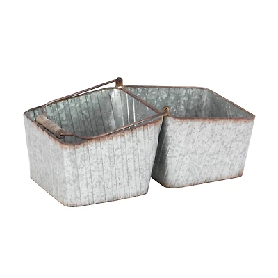 16" Silver Metal Farmhouse 2-Pot Planter