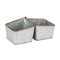16" Silver Metal Farmhouse 2-Pot Planter
