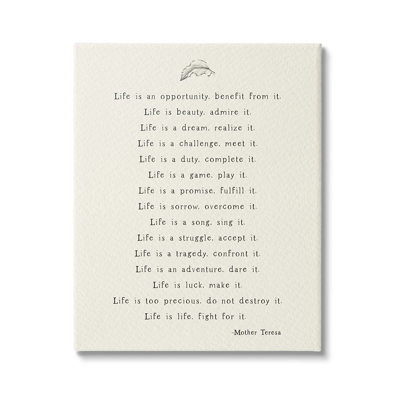 Stupell Industries Uplifting Inspirational Mother Theresa Life Quote Canvas Wall Art