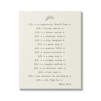 Stupell Industries Uplifting Inspirational Mother Theresa Life Quote Canvas Wall Art