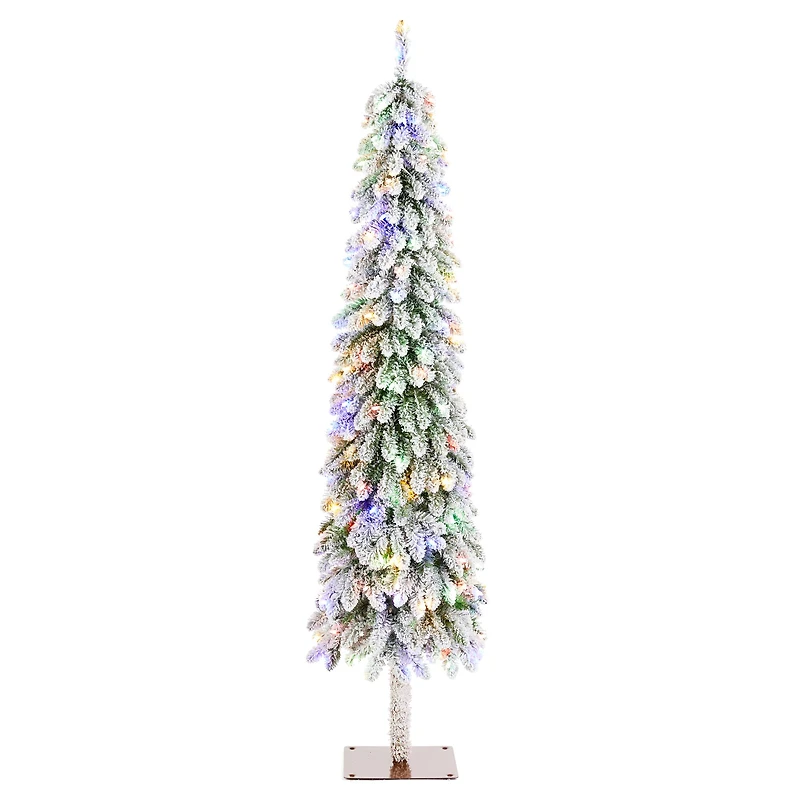 Glitzhome® 6ft Pre-Lit Flocked Artificial Christmas Tree, Warm White Lights