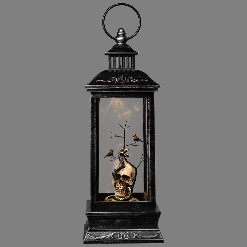 11" Black LED Lighted Halloween Lantern With Skull Head