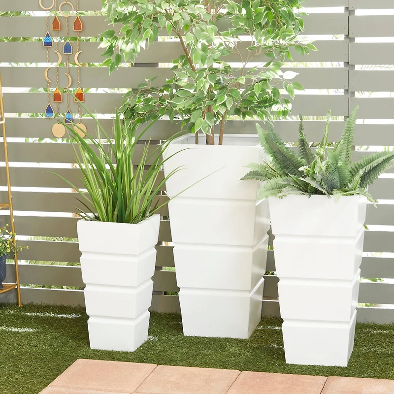 White Modern Planter, Set of 3" 13", 10", 15"