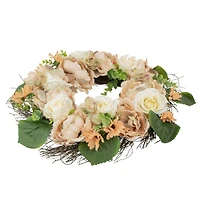 Peach and White Floral Fall Harvest Artificial Wreath 22"