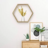 Rustic Brown Floating Hexagonal Shelf Set