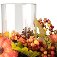 27" Pumpkin, Berry & Pinecone Fall Harvest Triple Pillar Candle Holder