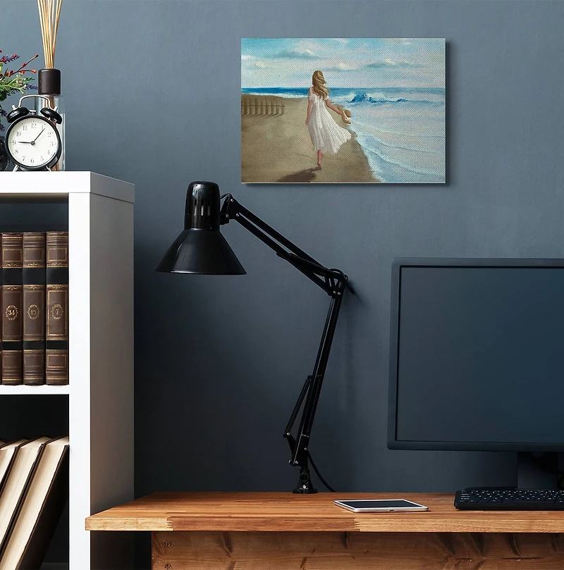 Stupell Industries Walk On The Beach Blue Ocean Painting Canvas Wall Art