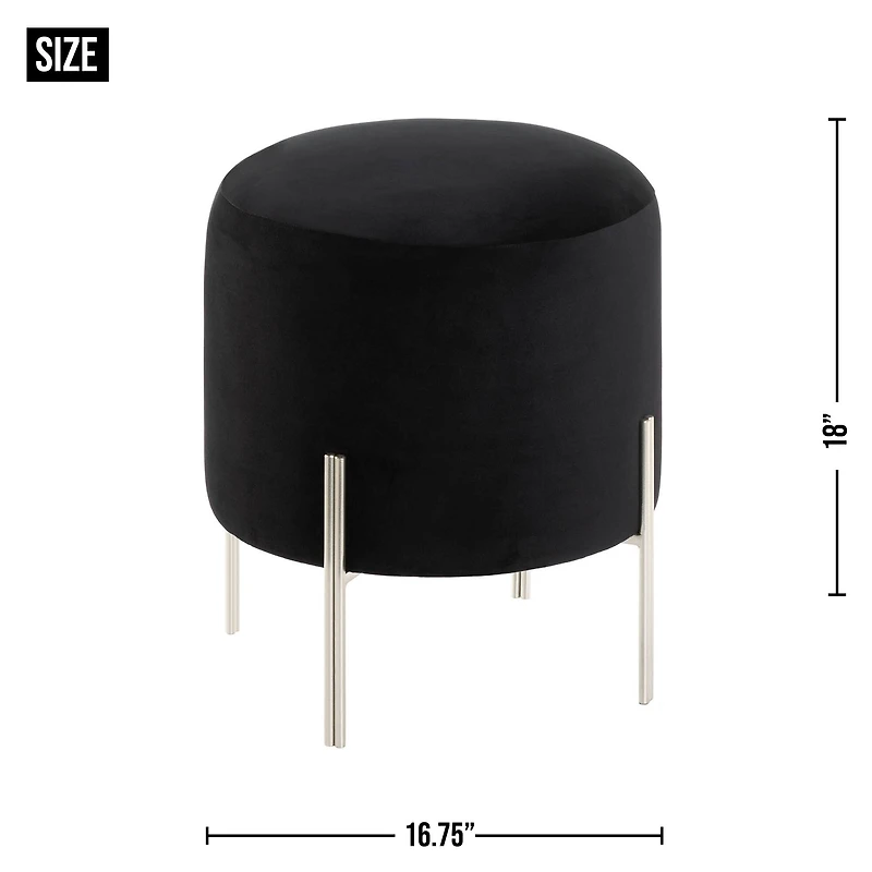 18" Modern Black Velvet Stool