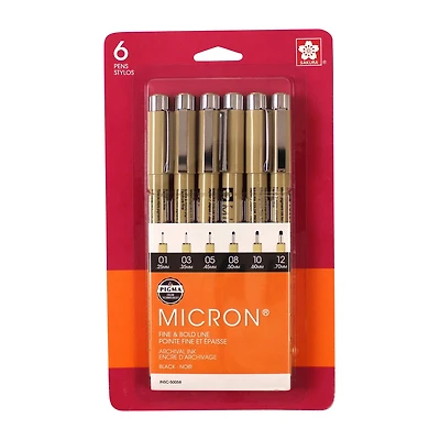 Micron® Black Fine & Bold Line Ink Pens, 6ct.