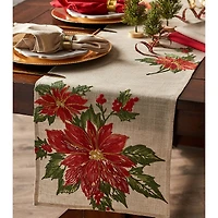 DII® 70" Cream Poinsettia Holly Embroidered Table Runner