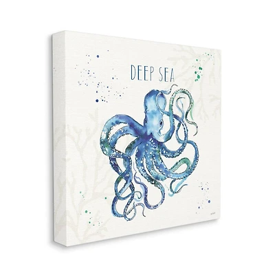 Stupell Industries Deep Sea Text Octopus Blue Green Watercolor Canvas Wall Art