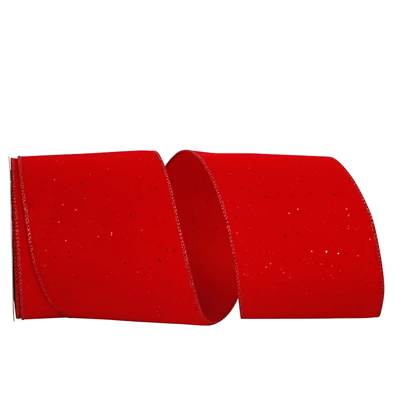 JAM Paper 4" x 10yd. Red Wired Glitter Dots Velvet Ribbon