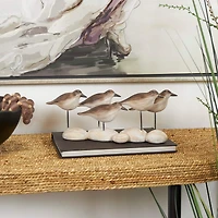 13" Brown Polystone Bird Sculpture with Cream Rock Inspired Base