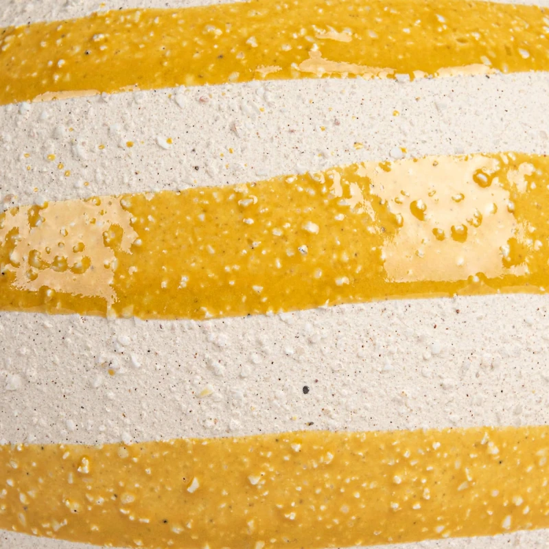 Hello Honey® 4.5" Yellow & White Striped Stoneware Vase with Sphere Shape & Footed Base