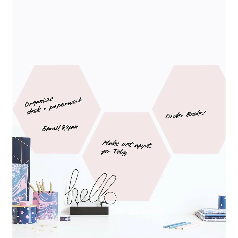 RoomMates Blush Beauty Dry Erase Hexagon Peel & Stick Decals