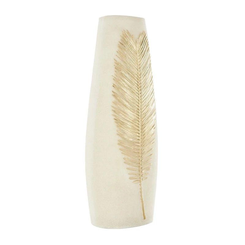 Cream Polystone Vase with Gold Leaf Relief