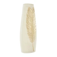 Cream Polystone Vase with Gold Leaf Relief