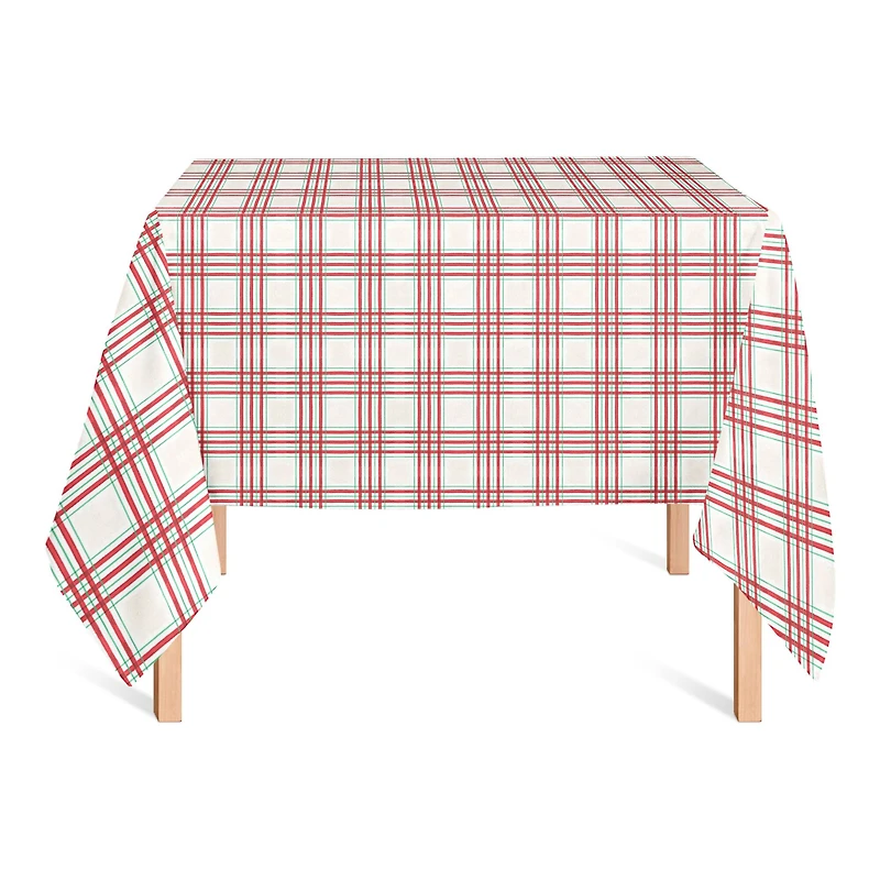58" Painted Christmas Plaid Tablecloth