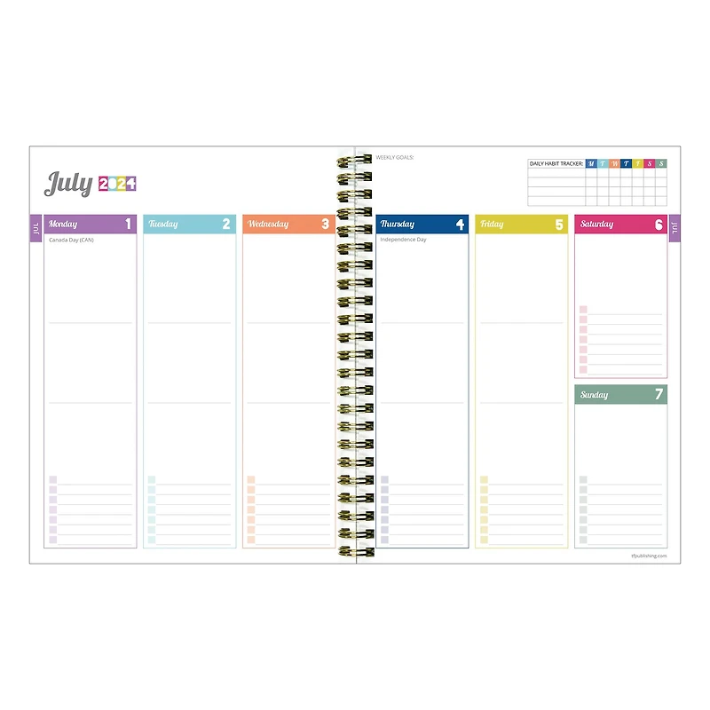 TF Publishing 2024 - 2025 Blue Sky Rainbows Medium Spiral Planner