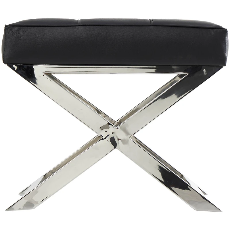 19" Leather Stool with Stainless Steel Supports