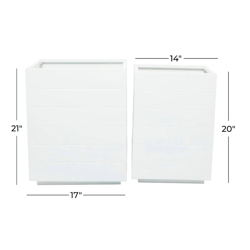 White Modern Planter, Set of 2" 17", 14"