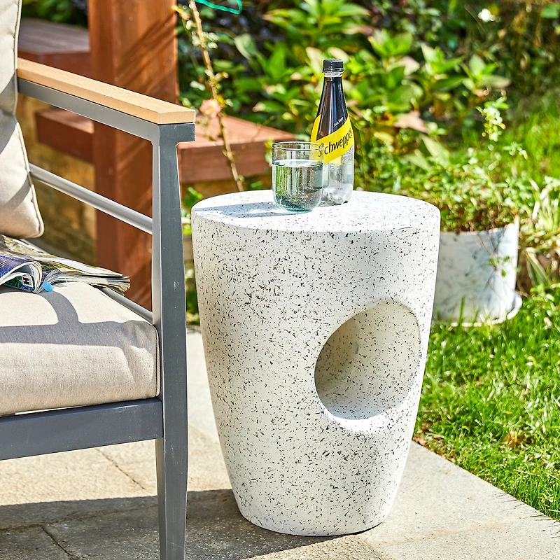 Glitzhome® 18" Multi-Functional White Terrazzo Garden Stool