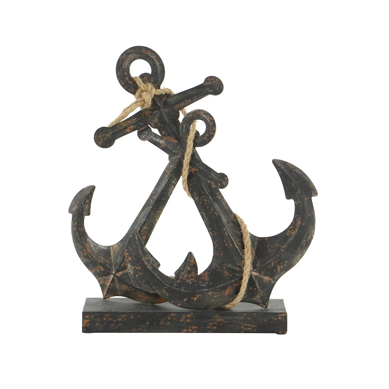 16" Black Metal Anchor Sculpture