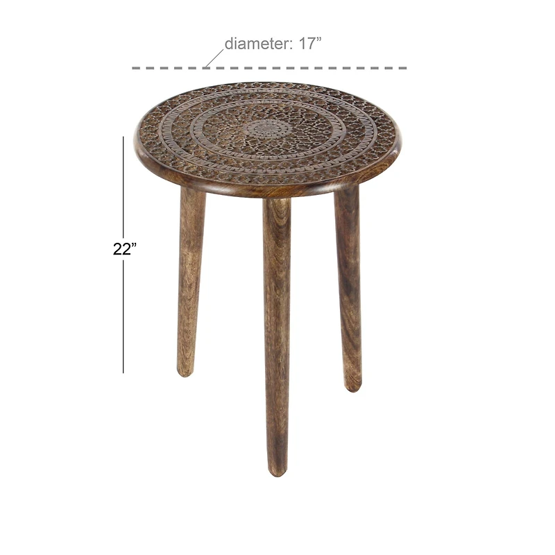 22" Brown Mango Wood Traditional Accent Table