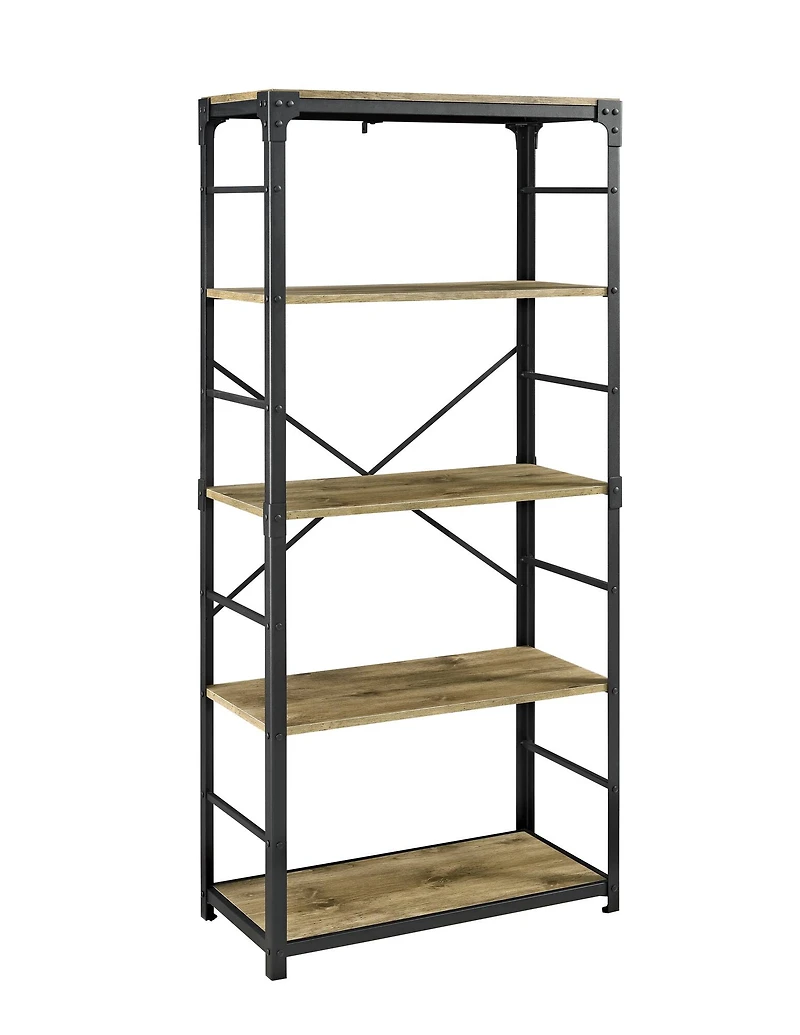 Walker Edison 64" Barnwood Angle Iron Industrial Bookcase