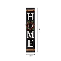 Glitzhome® 42" Black Home Wood Porch Sign with 3 Changeable Wreaths