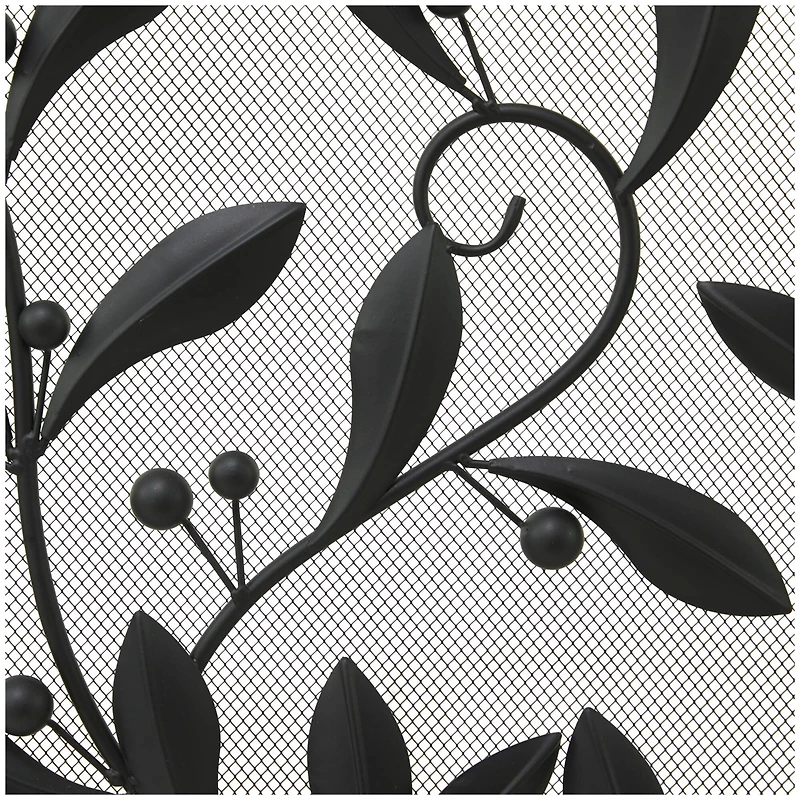 Black Metal Foldable Mesh Netting 3 Panel Scroll Fireplace Screen with Leaf and Vine Relief 45" x 1" x 30"